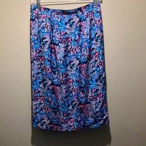 BODEN part silk blue pink purple black & white floral pencil skirt lined size 6L